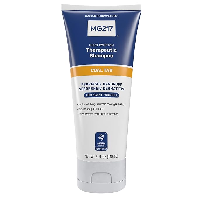 MG217 Psoriasis Shampoo with Coal Tar, Therapeutic Scalp Treatment, Controls Itching, Scaling, Flaking, Scale Buildup, Psoriasis Scalp Treatment, .5% Coal Tar Shampoo and Conditioner, 8floz