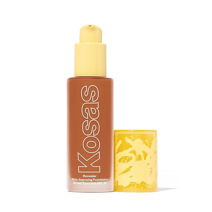 Kosas Revealer Liquid Foundation SPF 25 – Medium Buildable Coverage, Hydrating Natural Glow Finish, Deep Warm 370