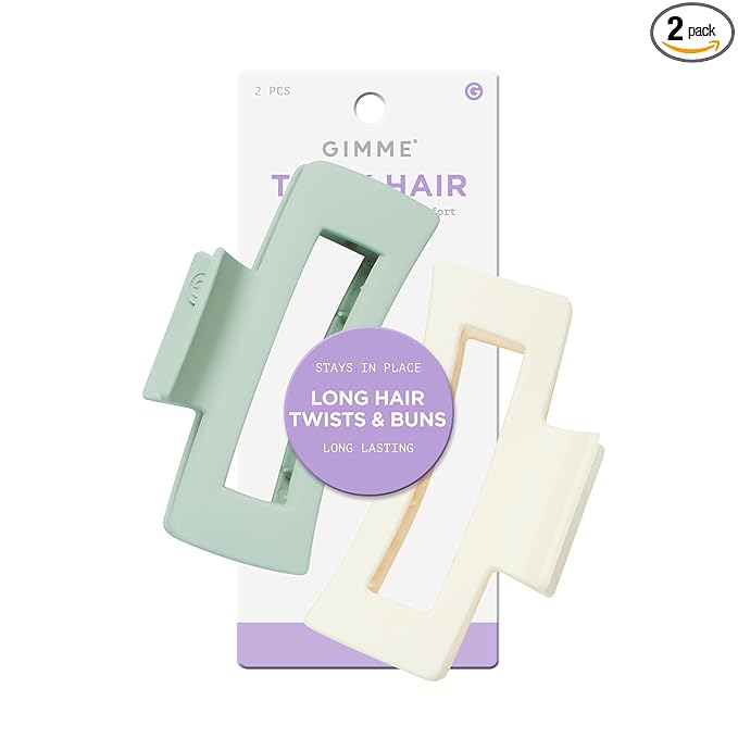 Gimme Beauty XL Thick Hair - X-Long Hair Holds More - Velvet-Like Finish Clip for All Lock Types - Non-Slip, Firm-Hold Daily Wear Accessory - Essential, Retractable Clip - Sage/Tan, 2 Pack