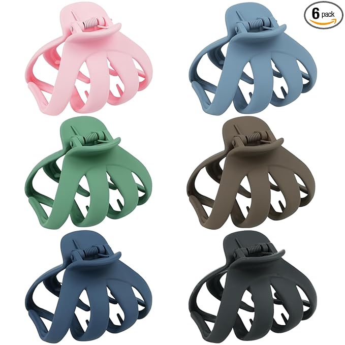 MAORULU Hair Clips for Thick Hair, 3.2" Big Claw Octopus Clips, Strong Hold Jumbo Hair Clip for Women and Girls, 6 Packs (Multi Colors)