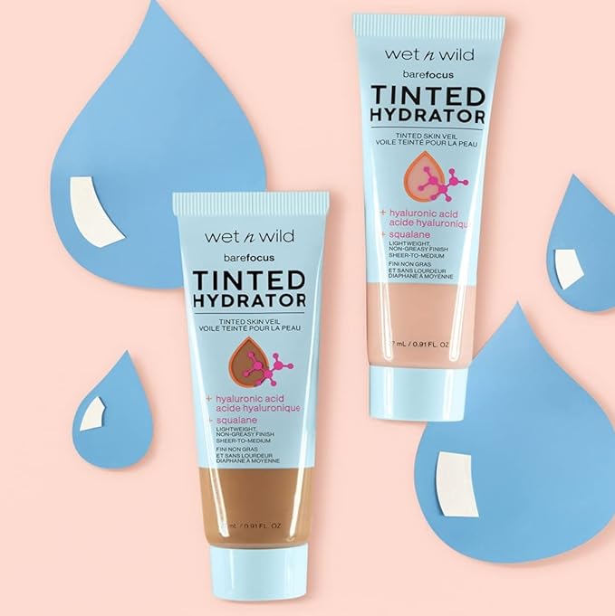 wet n wild Bare Focus Tinted Hydrator Tinted Skin Veil, Lightweight Buildable Coverage with Hyaluronic Acid & Vegan Squalane, Semi-Matte Finish, Cruelty-Free - Medium Tan (Pack of 2)