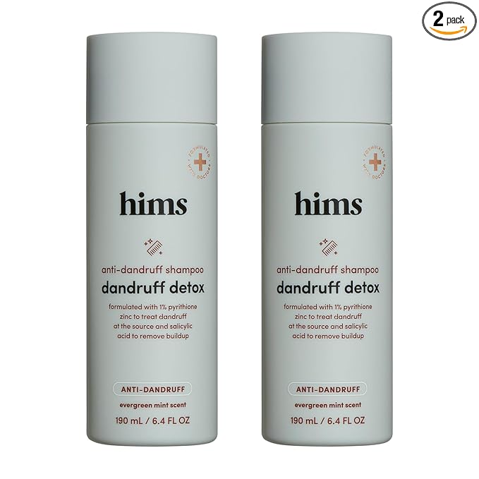 hims Dandruff Detox Shampoo - Pyrithione Zinc, Argan Oil, & Avocado Oil Formula - Dandruff Shampoo for Flaky & Itchy Scalp - Sulfate-Free, Paraben-Free - Evergreen Mint Scent - 6.4 Fl Oz, 2 Pack