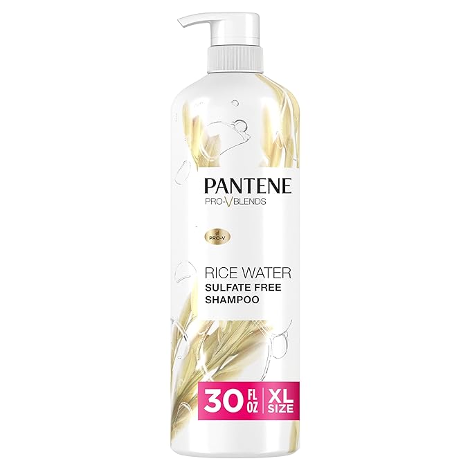 Pantene Sulfate Free Shampoo with Rice Water, Protects Natural Hair Growth, Volumizing, for Women, Nutrient Infused with Vitamin B5, Safe for Color Treated Hair, Pro-V Blends, 30.0 oz