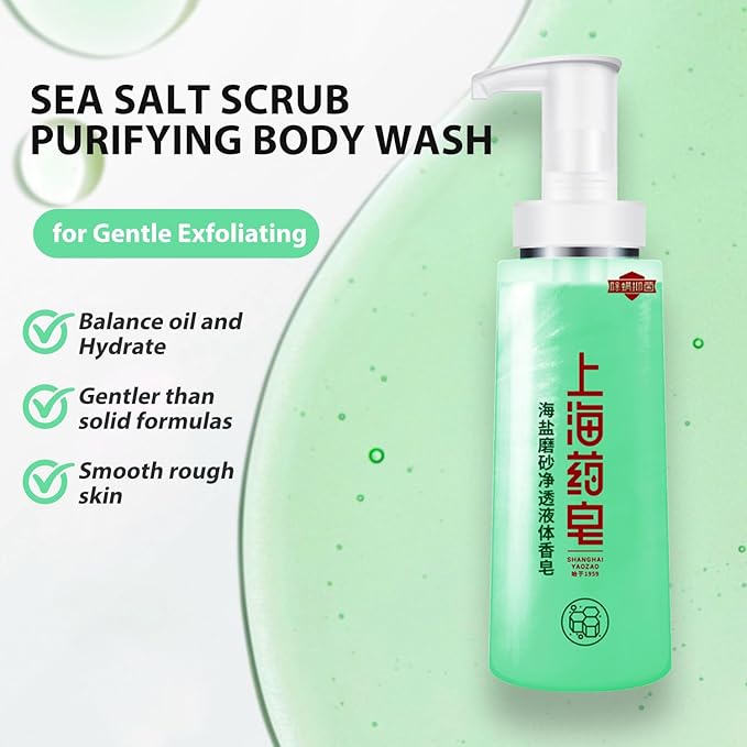 Bee & Flower Sea Salt Scrub Clarifying Bath Soap Gentle Exfoliating Shampoo and Body Wash Lightly Moisturizing Body Scrub to Soften & Smooth Skin - 16.8 Fl Oz