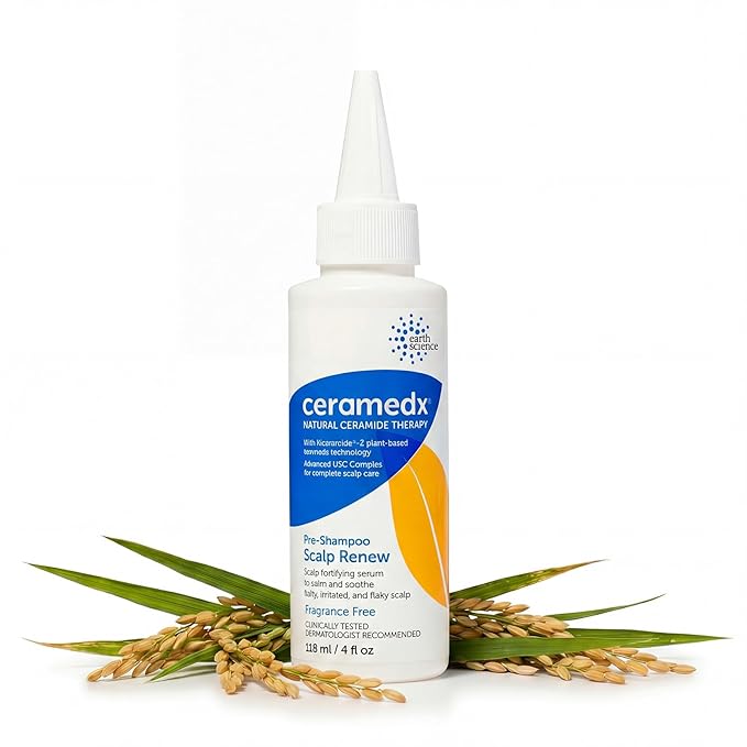 Ceramedx Hair & Scalp Renew Pre-Shampoo Treatment Serum with Plant-based Riceramide-3 Technology for Dry Hair and Scalp | Vegan, Fragrance Free, Paraben Free | 4 oz