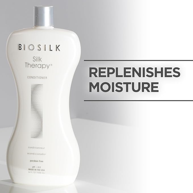 BioSilk Silk Therapy Conditioner, Moisturizes & Conditions Hair for Incredible Shine, Detangles & Provides Heat Protection, Sulfate-Free, Paraben-Free, Cruelty-Free, 34 Oz
