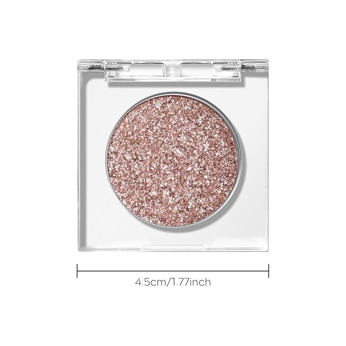 KYDA Single Glitter Eyeshadow, Champagne with Dark Brown Base, Dark Champagne Sparkling Eyes Glitter, Lasting Blendable Shimmer Eyes Shadow, Soft Buildable Glossy Color, Wet Look Effect, Oolong Tea