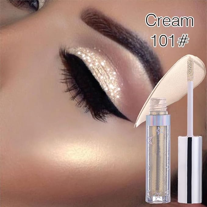 Glitter Liquid Eyeshadow, Metallic Glitter Shimmer Sparkling Eye Shadow, Long Lasting Waterproof High Pigments Sparkle Eye Makeup Kit, Metals Gloss Eyeliner Pen(Gold Cream)