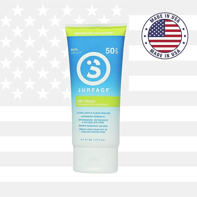 Surface Dry Touch Sunscreen Lotion SPF 50 - Reef Safe, Fragrance Free, PABA Free, Hawaii 104 Compliant - Lightweight Non-Greasy Body Sunscreen for Face and Body, 6 oz
