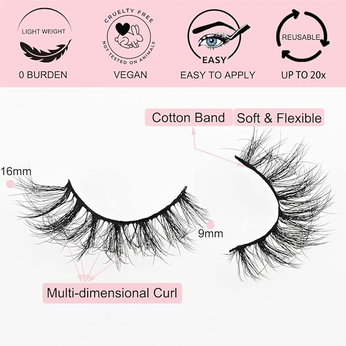 APCYUST Lashes Fluffy Mink Eyelashes Natural Look 5D Faux Mink False Lash Bulk Cat Eye Fake Eyelash Wholesale Soft Wispy Strip Eye Lashes with Individual Portable Lash Pack