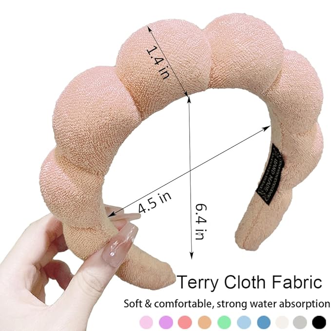 AOENJIE Spa Headbands for Washing Face or Makeup, Sponge Bubble Skincare Headbands, Puffy Terry Cloth Hairband for Women, Skin Care Makeup Headwear Hair Accessories for Girls(Khaki)
