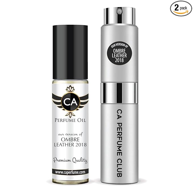 CA Perfume Duo Impression of Ombre Leather 2018 For Women And Men Perfume Layering Set Long Lasting Travel Size EDP + Body Oil Roll-On Bottle 0.27 Fl Oz+0.33 Fl Oz