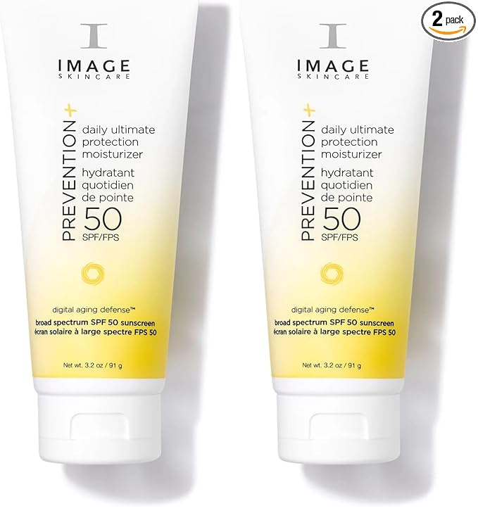 IMAGE Skincare PREVENTION+ Daily Ultimate Protection Moisturizer,SPF 50 Face Sunscreen Lotion,Zinc Oxide,Blendable with No White Cast,3.2 oz,(Pack of 2)