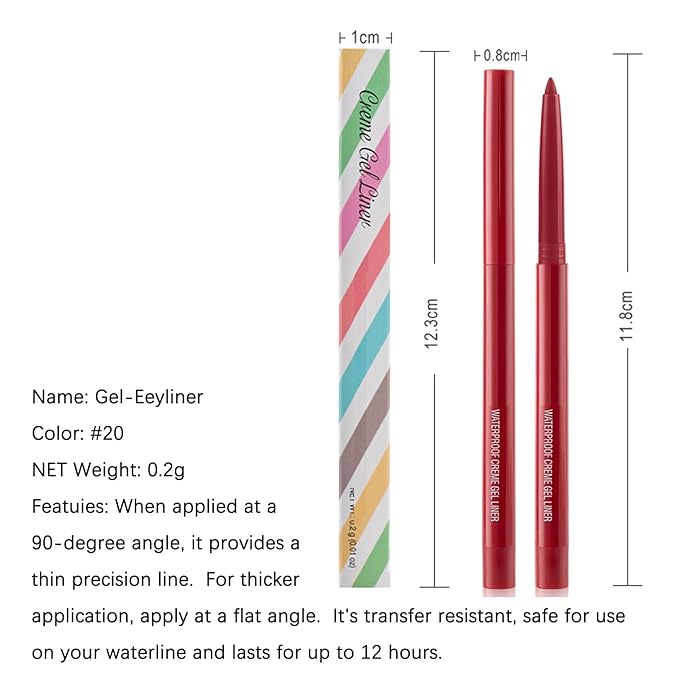 Eyeliner Pencil, Waterproof Eyeliner Long-lasting, Dark-red Eye Liner, High-Pigmented Colorful Eyeliners Easy To Use Eye Liner Pen for Women, Dark-red