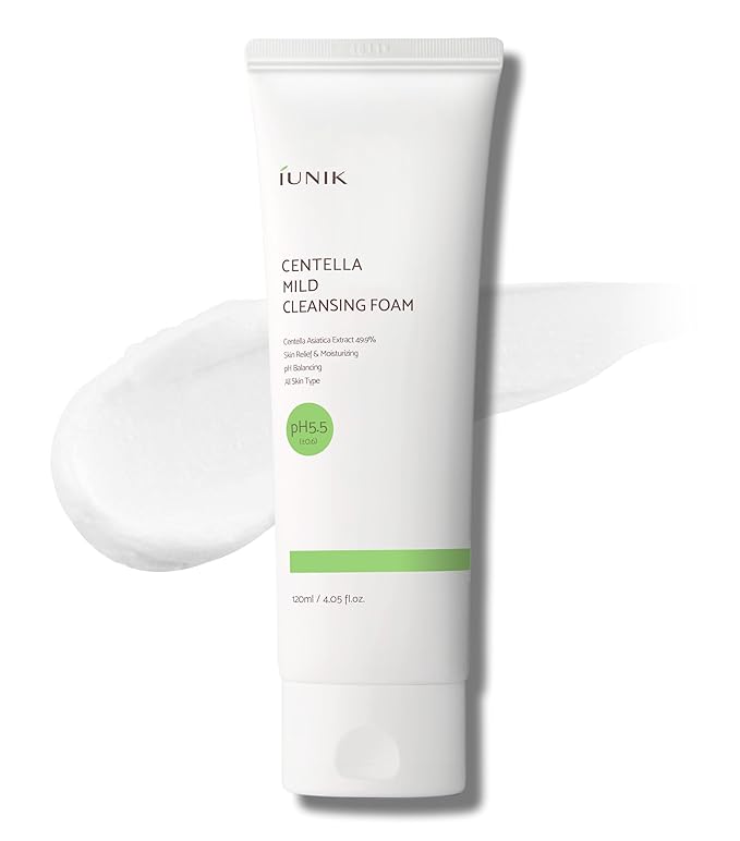 IUNIK Centella Mild Cleansing Foam – Centella Asiatica & BHA pH-Balancing Gentle Facial Cleanser for Soothing & Moisture Care, Korean Skincare for Oily, Dry & Sensitive Skin, 120ml / 4.05 fl oz