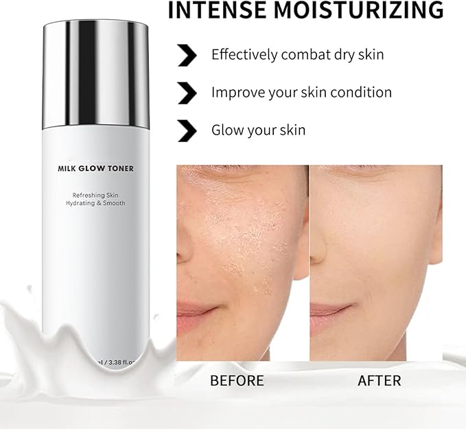 Milk Skin Toner, Deep Moisturizing Refreshing Skin Soothing Milky with Rice Bran Extract, Centella Asiatica Extract, Glow Milk Toner for Fresh, Cooling, Soothing, Makeup Prep Spray