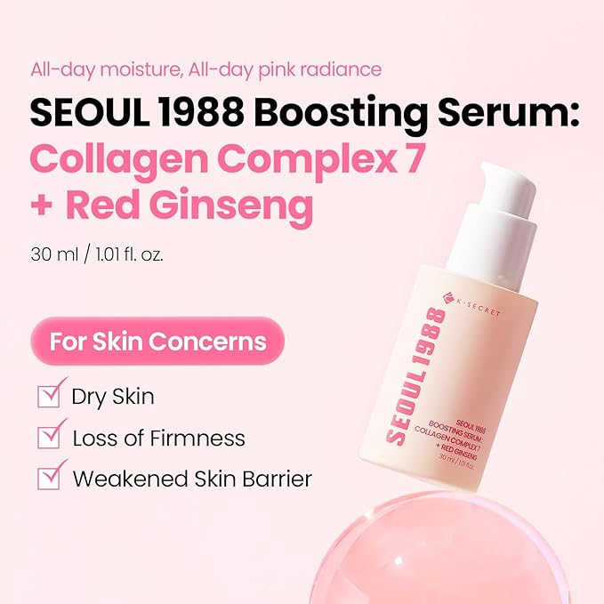 K-SECRET SEOUL 1988 Collagen Boosting Serum – Formulated with 7-Type Collagen Complex and Red Ginseng | for Deeply Hydrated, Radiant Skin | Korean Skincare, 30ml / 1.01 fl oz