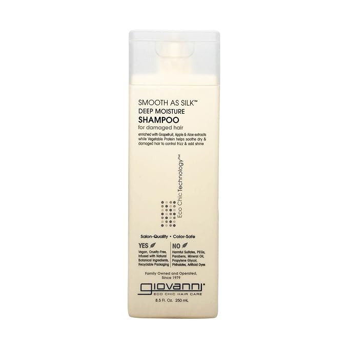 GIOVANNI Eco Chic Smooth as Silk Deep Moisture Shampoo - Apple + Aloe Extracts, Calms Frizz, Detangles, Wash & Go, Lauryl & Laureth Sulfate Free, Paraben Free, Color Safe - 8.5 oz