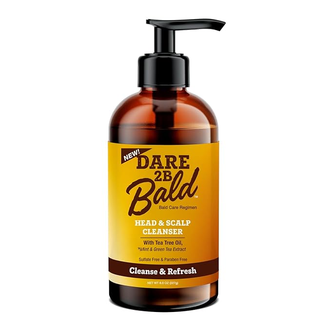 Dare 2B Bald Head & Scalp Cleanser | Bald Head Shampoo with Tea Tree Oil, Mint & Green Tea Extract | Bald Scalp Moisturizer and Exfoliator for Men - 8 FL OZ