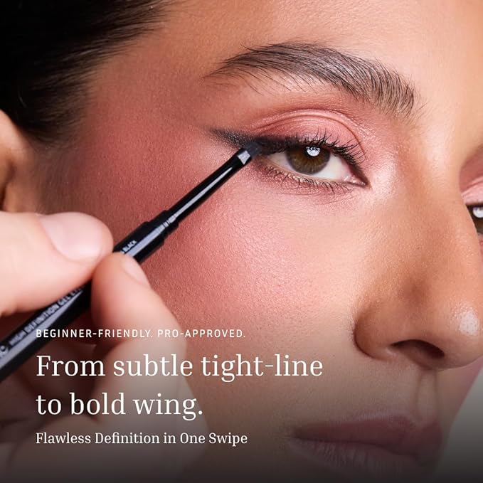 LITHE BEAUTY Smudge-Proof Gel Eyeliner Pencil – Long Wear Retractable Eyeliner with Ultra Thin Tip & Angled Brush, High Definition Vegan Makeup in Shade 100% Black