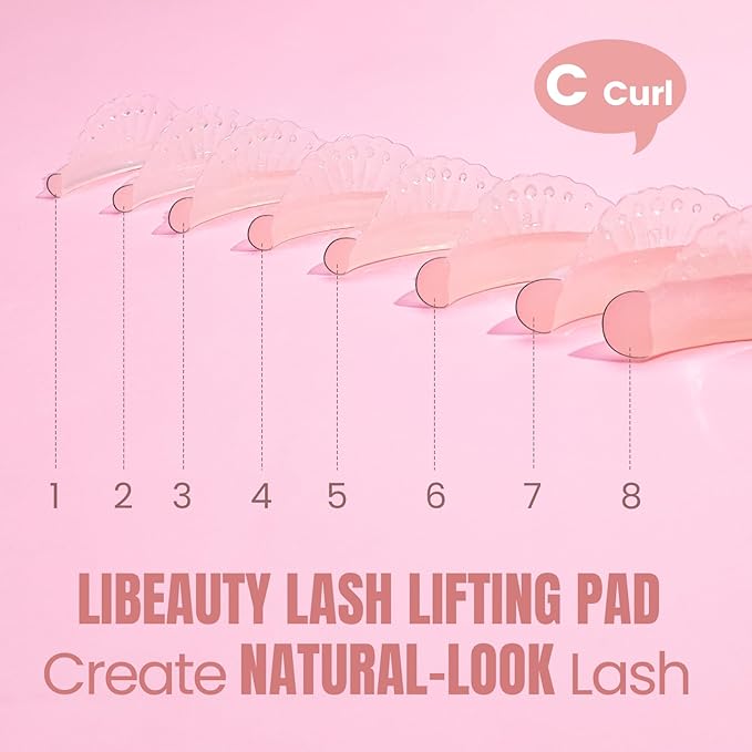 Libeauty Lash Lift Shields Shell Shape, Lash Lift Rods 16 Pcs/8 Sizes, Lash Lift Pads for Eyelash Curling and Lifting, Reusable Silicone Pads for Eyelash Perm Pink
