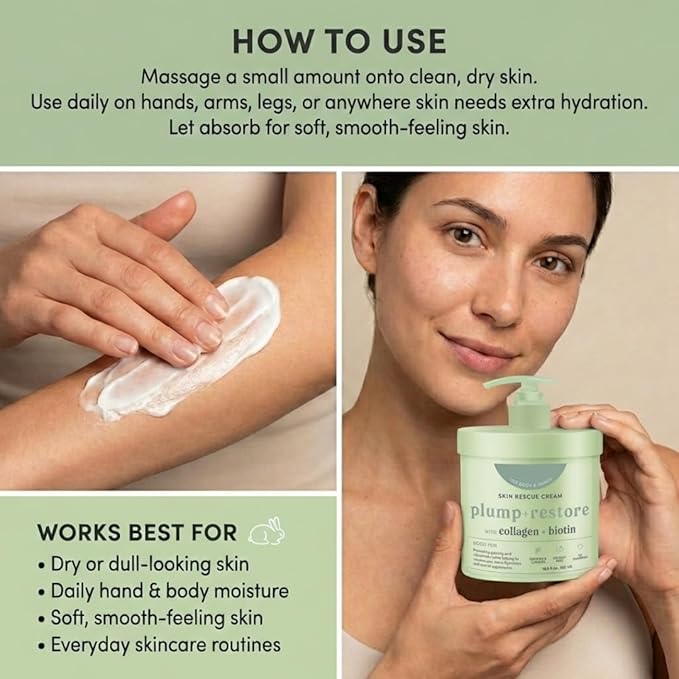 My Beauty Spot Collagen & Biotin Hand Cream with Pump Plump & Restore Moisturizing Hand Lotion for Extremely Dry Cracked Hands, Non-Greasy Body Moisturizer - 16.9 fl oz