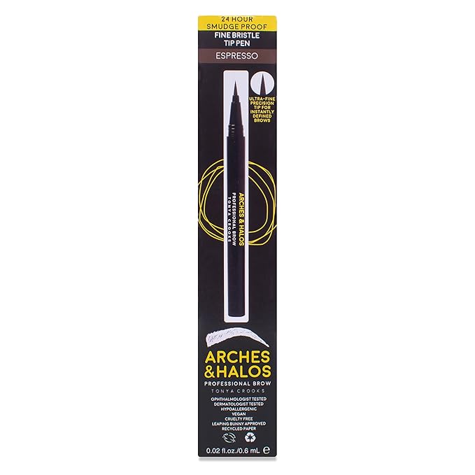 Arches and Halos Fine Bristle Tip Pen - Eyebrow Pencils for Women - Vegan Brow Pencil - Smudge-Proof, Buildable Formula - Espresso - 0.02 oz
