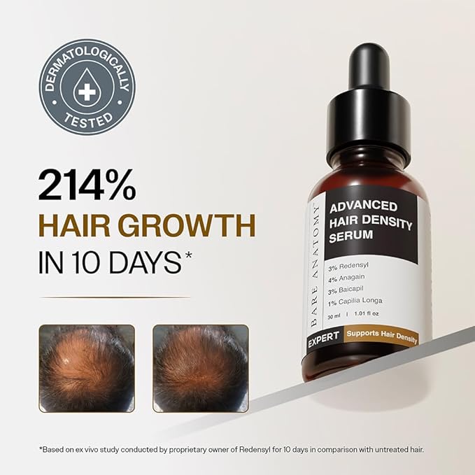 Bare Anatomy Advanced Hair Density Serum | 3% Redensyl, 4% Anagain, 3% Baicapil, 1% Capilia Longa, Rosemary, Biotin & Rice Extract | Reduces Hair Fall, Supports Hair Growth for Men & Women | 30 ml