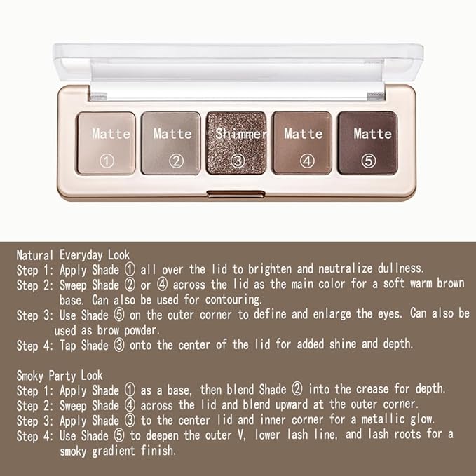 Neutral Nude Brown Eyeshadow Palette–Beige, Cool Taupe, Bronze Gold Shimmer, Cocoa Brown, High-Pigment Blendable Long-Lasting Eye Shadow and Contour Palette for Daily Soft Glam Makeup for Mature Eyes