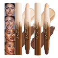 2Pcs Dual Ended Contour Stick Set, 22# + 24# Cream Concealer Highlighter, Waterproof No Transfer Long-Lasting 2-in-1 Face Contour Bronzer Sticks for Daily Makeup