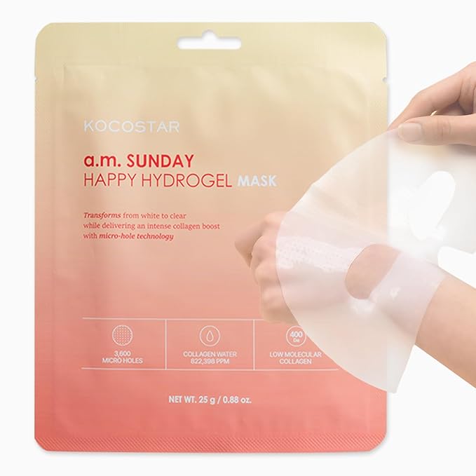 KOCOSTAR Norwegian Collagen Hydrogel Mask | Patented Bio-Collagen Overnight Real Deep Mask with Hyaluronic Acid, Promotes Skin Elasticity and Intense Hydration, Korean Skincare, (1 sheet, 0.88 oz)