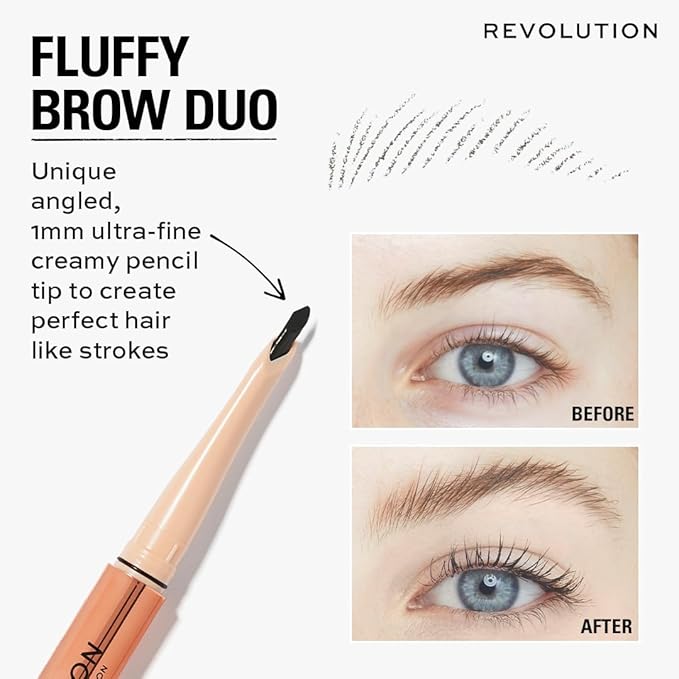 Revolution, Fluffy Brow Filter Duo, 2-in-1 Eyebrow Pencil & Gel, Enhances & Shapes Brows, Vegan & Cruelty-Free, Granite, 1 piece