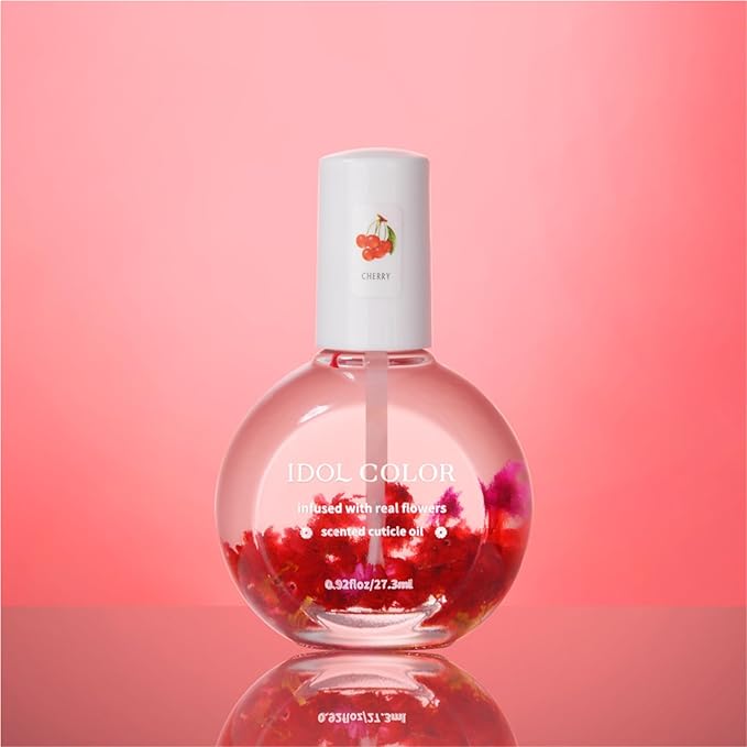Flowery Scented Cuticle Oil, Infused with Real Flowers, Cuticle Revitalize Oil, Nail Oil For Growth And Strength, Cuticle Remover - Nail Strengthener - Cuticle Softener (0.92 fl.oz, CHERRY)