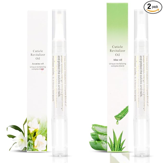 Meschett 2PCS Cuticle Oil Pens for Nail Care,Cuticle Revitalizer Oil Pen with Soft Brush,Cuticle Oil to Prevent Nail Cracking and Dry (Aloe & Jasmine Flavor)