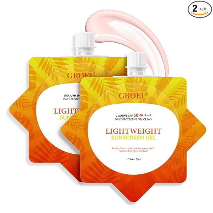 Ultra-Lightweight Dry-Touch Water-Resistant Sunscreen SPF50 PA+++, Broad Spectrum UVA/UVB Protection,Daily Airy-Fit Sunscreen Gel,Oil-Free Non-Greasy Formula, No White Cast,for Sensitive Skin,2 Pack