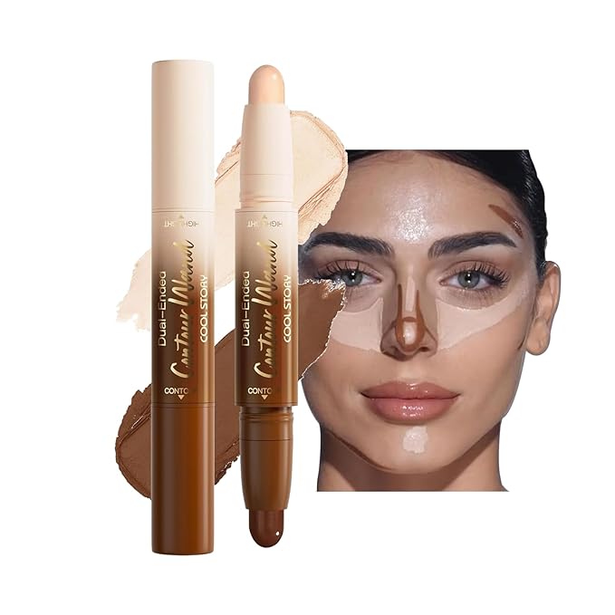 2-in-1 Contour & Highlight Stick Cream Waterproof Contour Stick, Buildable Formula for Natural Definition and Sculpting, Flawless Cheeks, Jawlines, and Nose Contours (Medium)