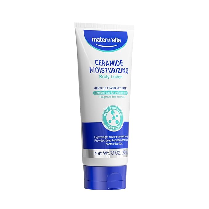 matern'ella Ceramide Body Lotion for Dry & Sensitive Skin - Daily Moisturizer with Niacinamide & 4 Ceramides (NG, AP, NP, EOP) 48H Hydration, Fragrance, Paraben, Non-Greasy 7.1 Oz