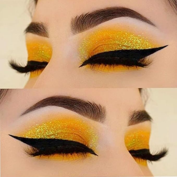 Afflano Yellow Glitter Eyeshadow Makeup, Single Diamond Gold Shimmery Eyeshadows, Super Pigmented Sunset Gold Glitter Yellow Eyeshadow One Swipe, Vibrant Metallic Eye Shadow Sparkly Eyelid Highlighter