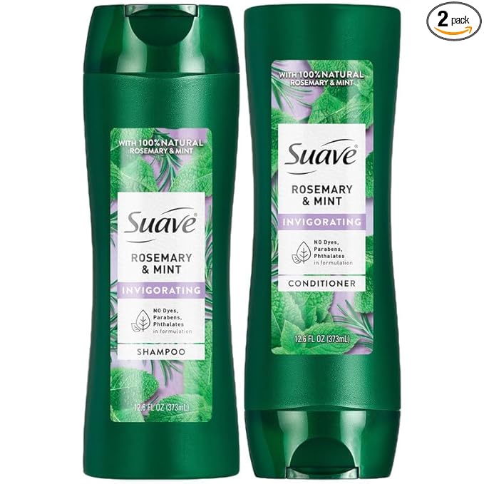Suave Rosemary & Mint Shampoo and Conditioner, Invigorating – Frizz Control, Soft, Shiny Hair Products for Women & Men, 12.6 Oz Ea