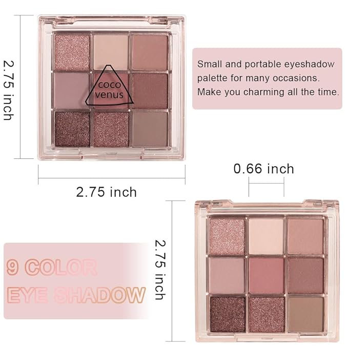 CAKAILA 9 Colors Colorful Eyeshadow Palette Makeup,Rose Gold Brown Nude Purple Matte Shimmer Neutral Eye Shadow Powder Palette,Naturing-Looking Long Lasting Waterproof