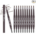 12pcs Dark Brown Waterproof Eyebrow Pencils for Women, Retractable Dual-End Eye Brow Pencil with Brush, Triangular Tip Design, Easier to Define and Fill in Eyebrows for Natural Brow Shape