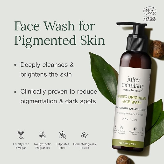 Juicy Chemistry Organic Face Wash with Tamanu Oil & Kakadu Plum | Brightening & Hydrating Cleanser for Pigmentation, Sensitive & Dry Skin | Vegan, Cruelty-Free – 3.4 oz