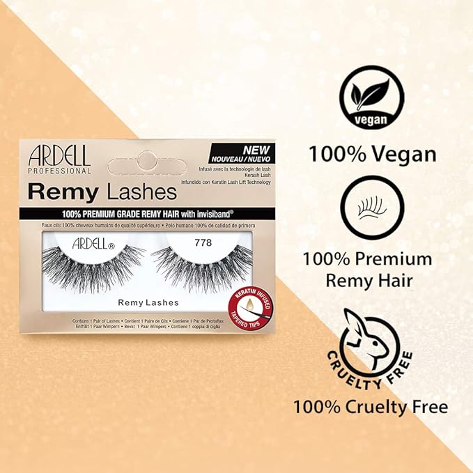 Ardell Remy Lash 778, Premium Grade Remy Hair False Lashes with Invisiband, 4 Pairs