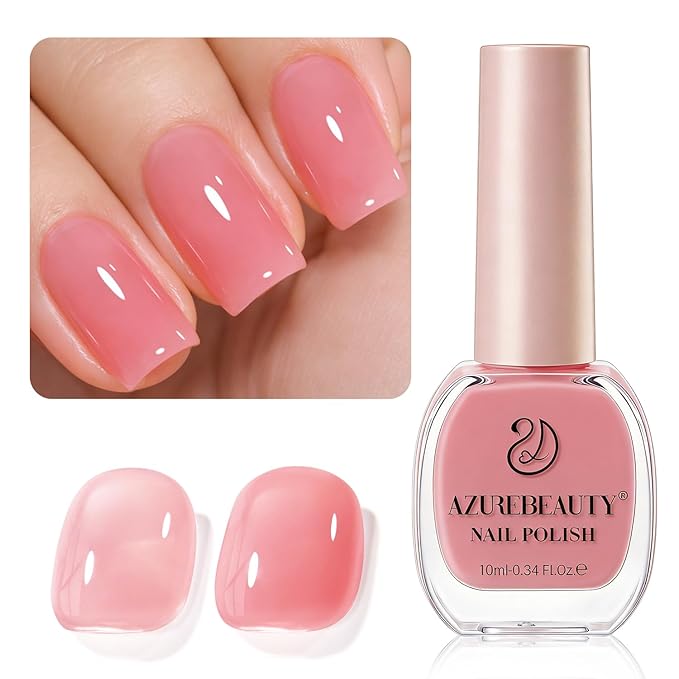 AZUREBEAUTY Jelly Nail Polish Semi-Translucent Blush Pink Sheer Color Fast Drying Natural Regular Toe Nail Polish no Gel Home Salon DIY Women Gift