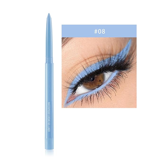 Eyeliner Pencil, Waterproof Eyeliner Long-lasting, Light-blue Eyeliners, High-Pigmented Colorful Eyeliners Easy To Use Eye Liner Pen for Women, Light-blue