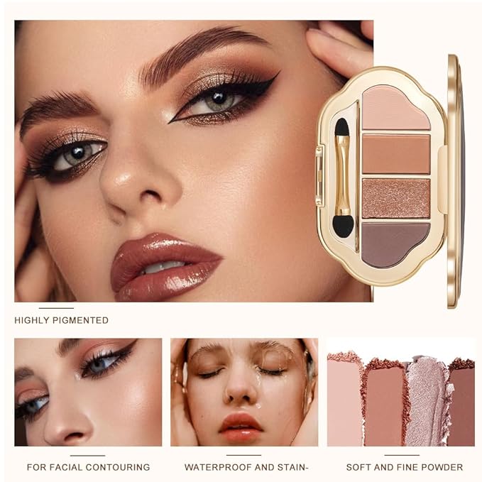 Neutral Nude Eyeshadow Palette, Matte Shimmer & Glitter Shades, Beige Brown Copper Taupe Warm Tones, Blendable Long-Lasting for Mature Women, Blue & Green Eyes, Natural Daily Makeup 02
