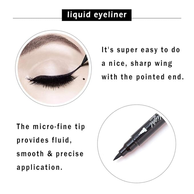 Face Stamp & Eyeliner Set, 4 PCs Black Shape Stamps and Felt Eye Liners, Dual ended 2-in-1 Eye Makeup Pen