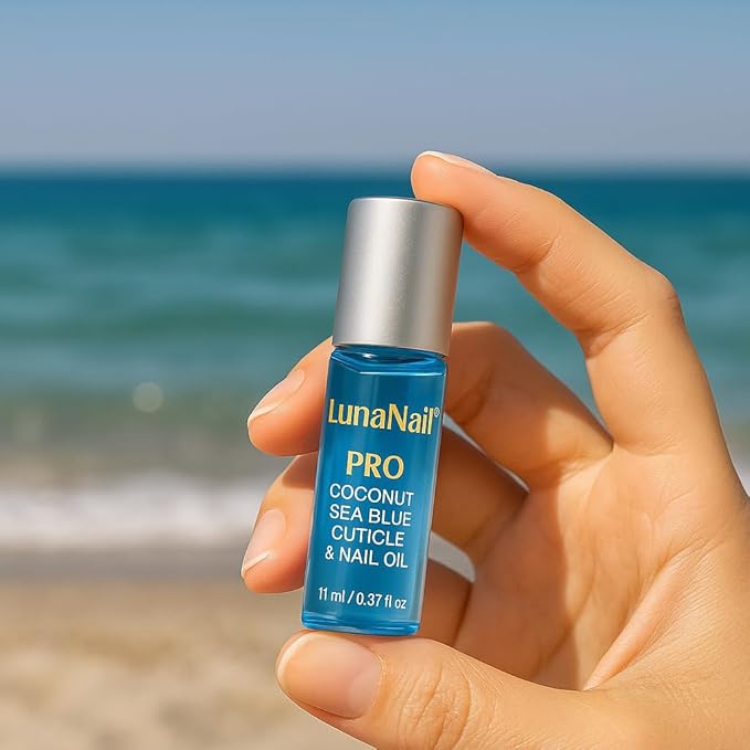 Cuticle Oil for Nails & Growth, Roll-On | Vitamin E & Jojoba Nail Strengthener Serum | Deep Hydration for Dry, Damaged Cuticles | Overnight Repair Treatment | Vegan (Coconut Sea Blue)