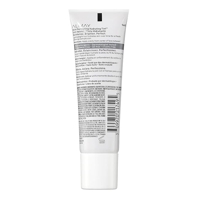 Almay Hydrating Liquid Foundation Tint, Lightweight with Light Coverage, Naturally Dewy Finish, Hypoallergenic, Dermatologist TestedFragrance Free, 140 Tan, 0.94 fl oz. (Pack of 2)