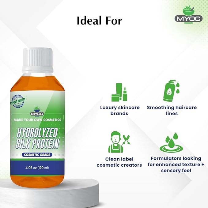 Hydrolyzed Silk Protein (120 ml / 4.06 Fl Oz) – Cosmetic Grade For Skin & Hair Care Formulations - Water-Soluble Protein for DIY Creams, Serums, Conditioners & Masks
